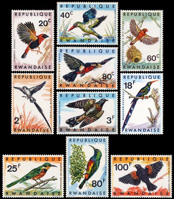 REPUBLICA DE RUANDA/SELLOS, 1967 - AVES- YV 233/42 - 10 VALORES - NUEVO