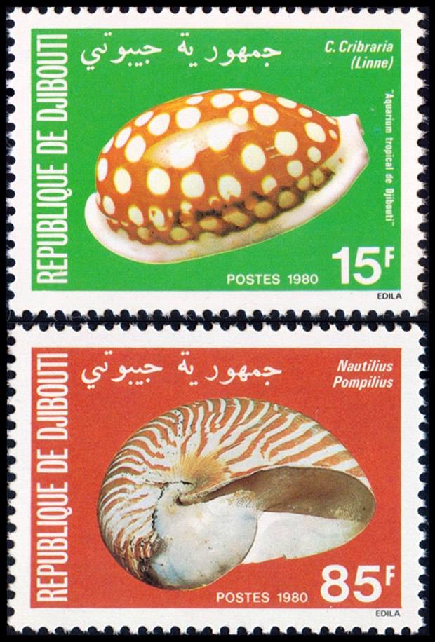 REPUBLICA DE DJIBOUTI/SELLOS, 1980 - CARACOLES MARINOS - YV 521/22 - 2 VALORES - NUEVO
