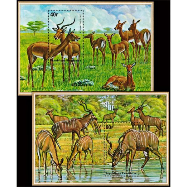 REPUBLIC OF RWANDA/STAMPS, 1975 - FAUNA - ANTELOPES - YV BL 45/46 - 2 SOUVENIR SHEET - MNH