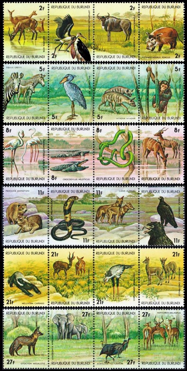 BURUNDISELLOS, 1977 - FAUNA DE AFRICA - YV 709/32 + A448/68 - 48 VALORES - NUEVO