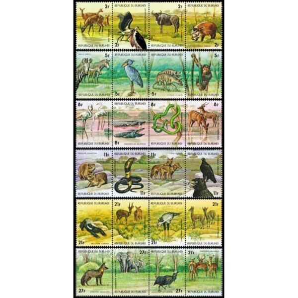 BURUNDI/STAMPS, 1977 - FAUNA OF AFRICA - YV 709/32 + A445/68 - 48 VALUES - MNH
