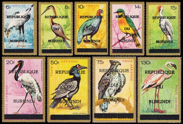 REPUBLICA DE BURUNDI/SELLOS, 1967 - FAUNA - AVES - SOBRECARGADOS - YV A43-51 - 9 VALORES - NUEVO