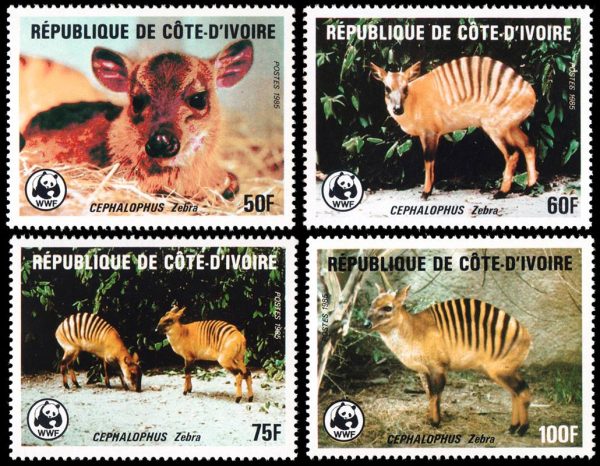 REPUBLICA DE COSTA DE MARFIL/SELLOS, 1985 - W.W.F. - FAUNA - ANTILOPE - YV 733/36 - 4 VALORES - NUEVO