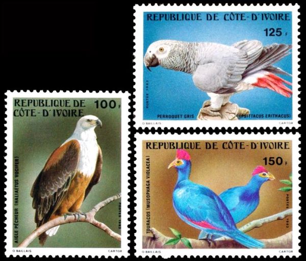 REPUBLICA DE COSTA DE MARFIL/SELLOS, 1983 - AVES - YV 660/62 - 3VALORES