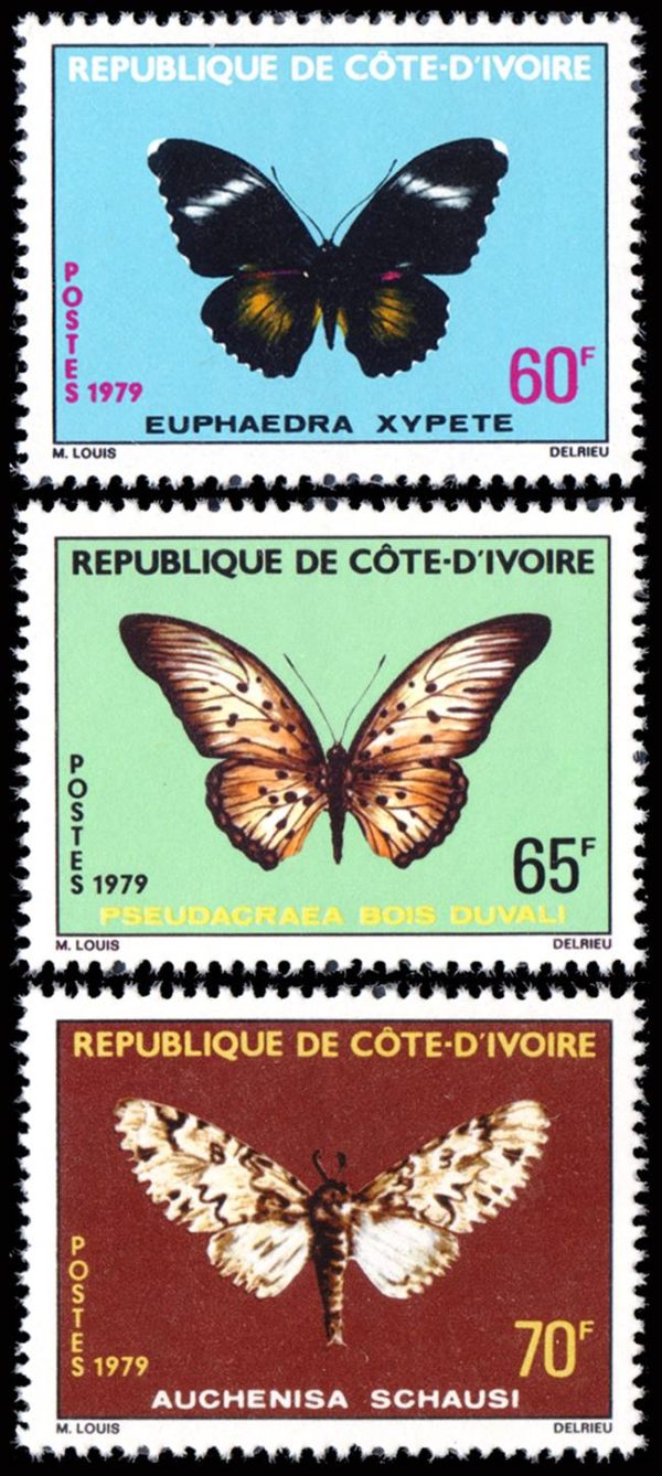 REPUBLICA DE COSTA DE MARFIL/SELLOS, 1979 - MARIPOSAS - YV 498/500 - 3 VALORES - NUEVO