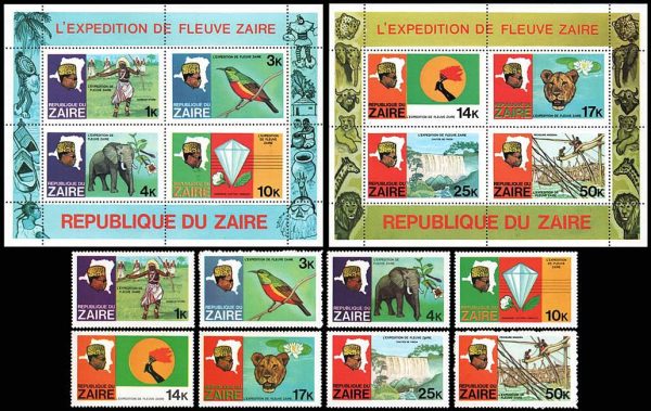 REPUBLIC OF ZAIRE/SELLOS, 1978 - FAUNA - MAPS - YV 926/33 + BF 8/9 - 8 VALUES + 2 SOUV SHEETS - MNH