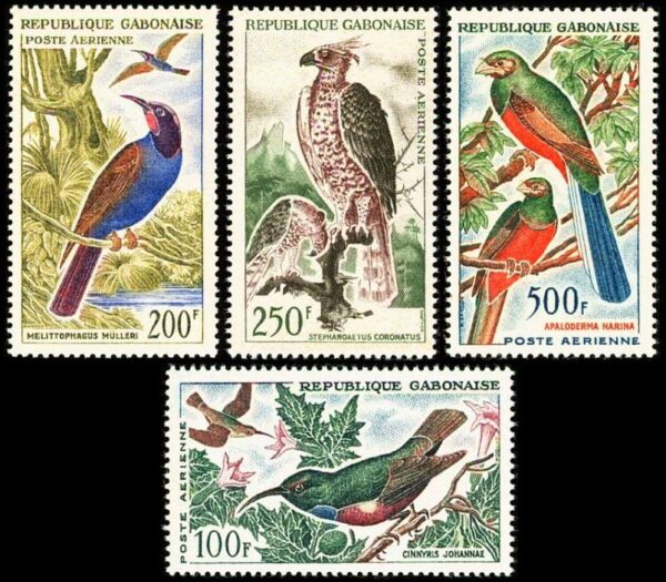 REPUBLICA DE GABON/SELLOS, 1963-1964 - AVES - YV 14/16 - 4 VALORES - NUEVO