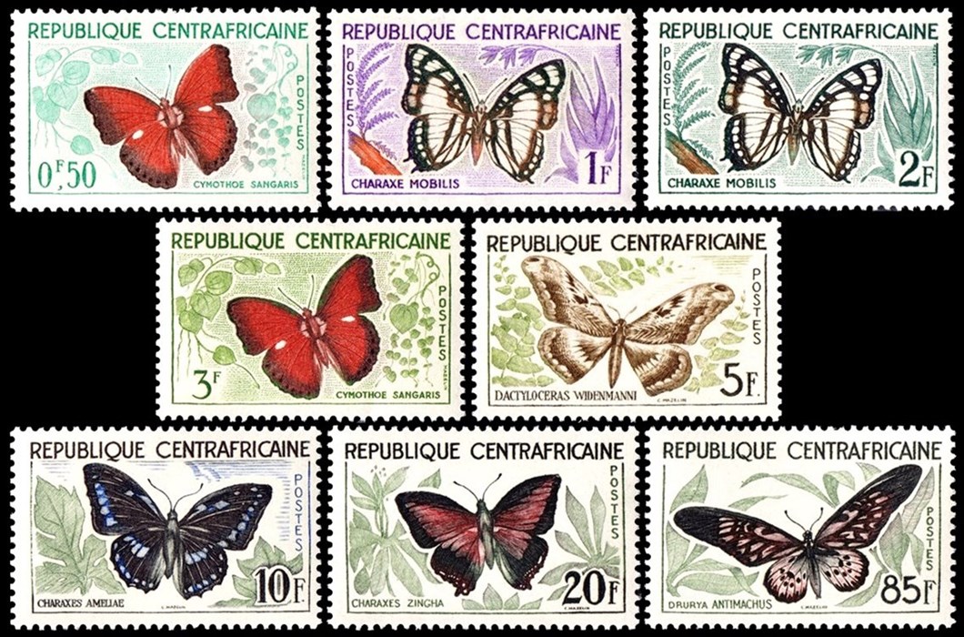 REPUBLICA CENTROAFRICANA/SELLOS, 1960-1961 - MARIPOSAS - YV 4/11 - 8 VALORES - NUEVO