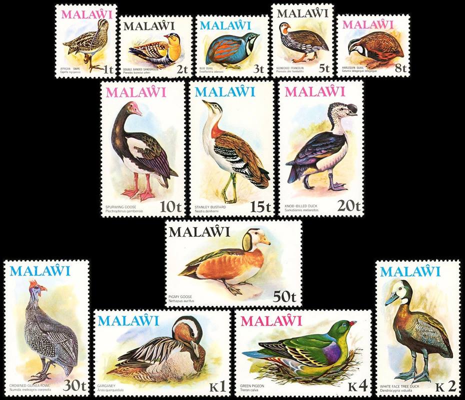 MALAWI/SELLOS, 1975 - AVES - YV 229/41 - 13 VALORES - NUEVO