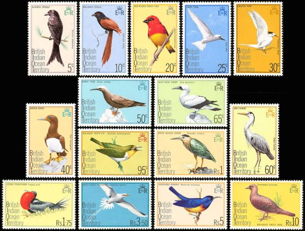 OCEANO INDICO BRITANICO/SELLOS, 1975 - AVES - SERIE ORDINARIA - YV 63/77 - 15 VALORES - NUEVO