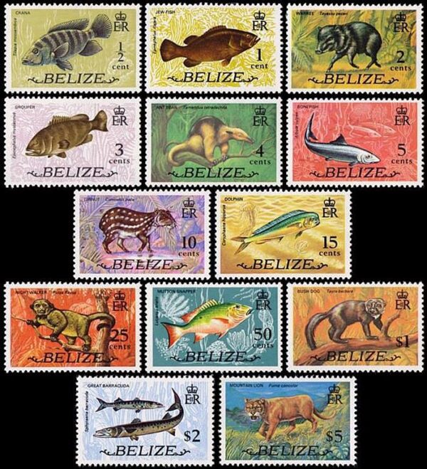 BELIZE/SELLOS, 1974 - FAUNA - YV 317/29 - 13 VALORES - NUEVO