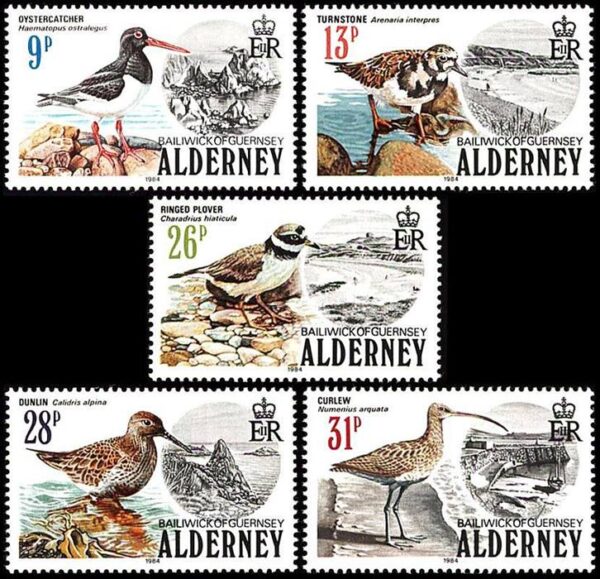 ALDERNEY/SELLOS, 1984 - AVES - YV 13/17 - 5 VALORES - NUEVO