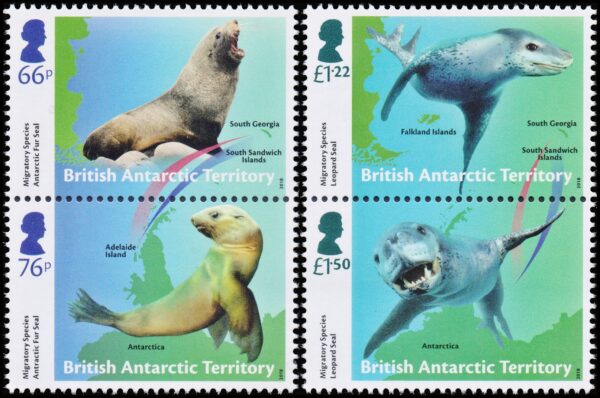 BRITISH ANTARCTIC TERRITORY/STAMPS, 2018 - ANTARCTIC FAUNA - MAPS - 4 VALUES - MNH