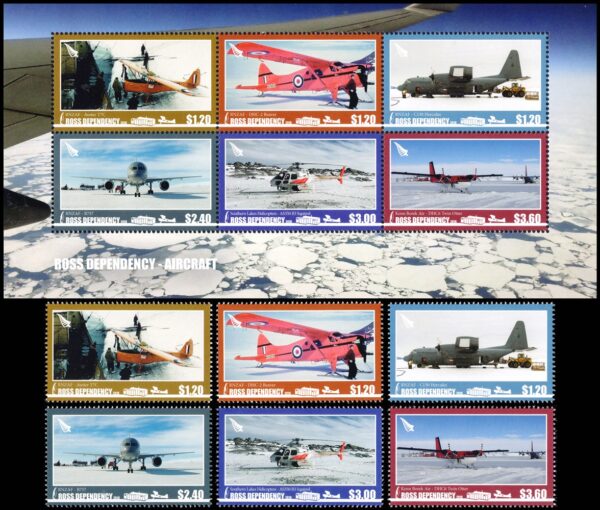 ROSS DEPENDENCY/STAMPS, 2018 - AIRPLANES - 6 VALUES -+ SOUV SHEET - MNH