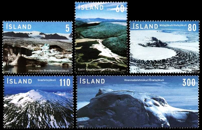 ISLANDIA/SELLOS, 2007 - GLACIARES DE ISLANDIA - Yv. 1095/9 - 5 VALORES, NUEVOS
