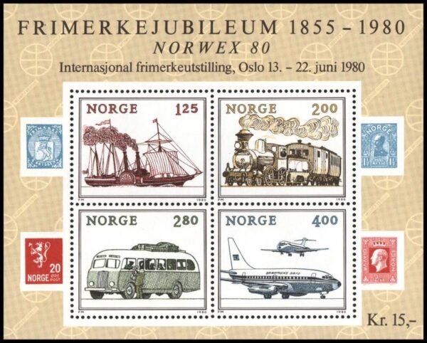 NORUEGA/SELLOS, 1980 - MEDIOS DE TRANSPORTE - YV BF 4- BLOQUE - NUEVO