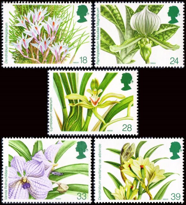 GRAN BRETAÑA/SELLOS, 1993 - FLORA - ORQUIDEAS - YV 1665/69 - 5 VALORES - NUEVO