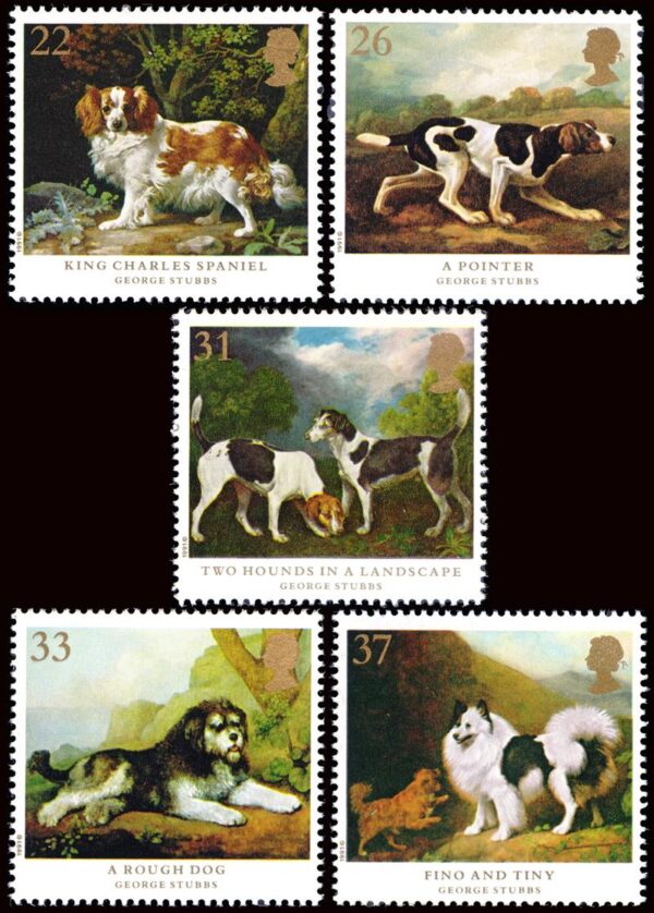 GRAN BRETAÑA/SELLOS, 1991 - PERROS - PINTURAS - YV 1511/15 - 5 VALORES - NUEVO