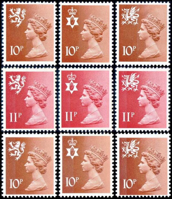 GREAT BRITAIN/STAMPS, - 1976-80 - DEFINITIVES - REGIONALS - YV  807/12 + 807a/809a - 9 VALUES - MNH