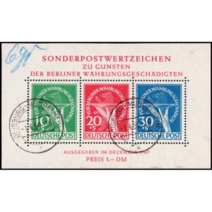 BERLIN/SELLOS, 1949 - POR LAS VICTIMAS DE LA REFORMA MONETARIA - YV BF 1 - BLOQUE - USADO