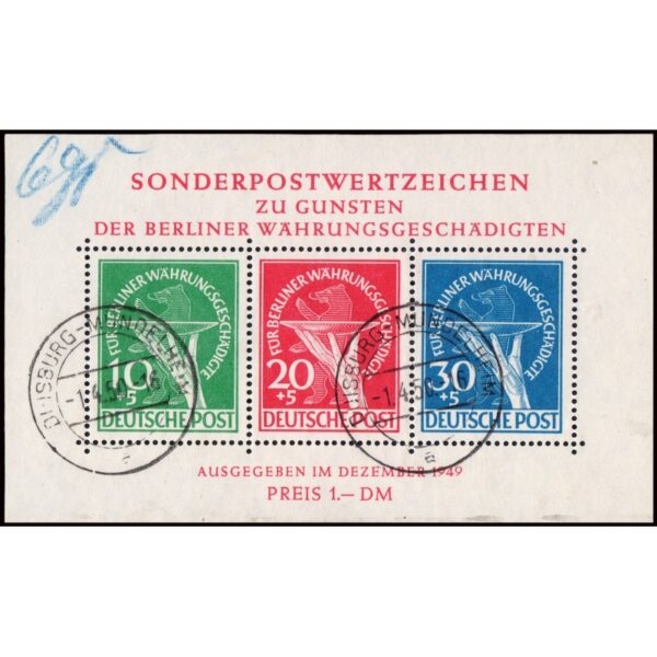 BERLIN/SELLOS, 1949 - POR LAS VICTIMAS DE LA REFORMA MONETARIA - YV BF 1 - BLOQUE - USADO