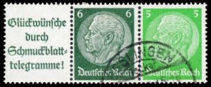 ALEMANIA REICH/SELLOS, 1939 - PRESIDENTE HINDENBURG - CAT MICHEL W 82 - ZUSAMMENDRUCKE - USADO