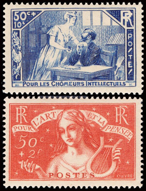 FRANCIA/SELLOS, 1935 - EN BENEFICIO DE DESEMPLEADOS Y INTELECTUALES - YV 307/08 - 2 VALORES - NUEVO - MINT