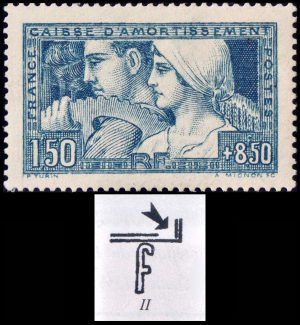 FRANCIA/SELLOS, 1928 – EL TRABAJO – CAISSE D’AMORTISSEMENT – YV 252 TIPO II – 1 VALOR – NUEVO CON BISAGRA