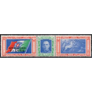 ITALIA/SELLOS, 1933 - TRIPTICO - APPARECCHIO I - LONG - YV A 48 - 2 VALORES + ETIQUETA - NUEVO - BISAGRA