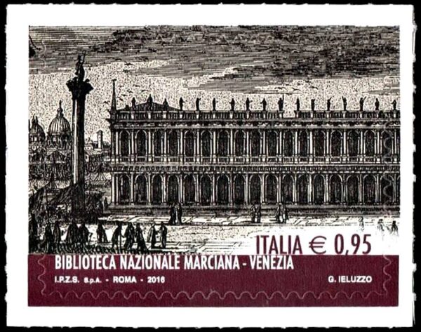 ITALIA/SELLOS, 2016 - BIBLIOTECA NACIONAL MARCIANA DE VENECIA - YV 3708 - 1 VALOR - AUTOADHESIVO