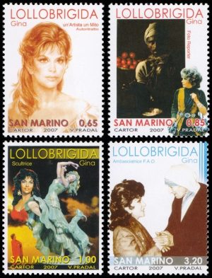 SAN MARINO/SELLOS, 2007 - CINE - GINA LOLLOBRIGIDA - YV 2080/83 - 4 SELLOS - NUEVO