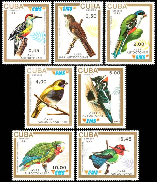 CUBA/SELLOS, 1991 - AVES - EMS (SERVICIO PUERTA A PUERTA)