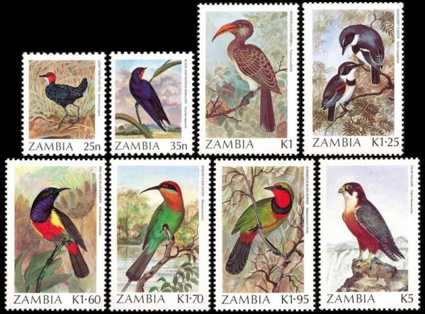 ZAMBIA/SELLOS, 1987 - AVES - SERIE ORDINARIA - YV 376/83 - 8 VALORES - NUEVO