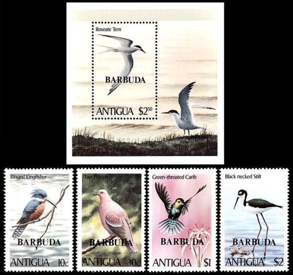 BARBUDA/SELLOS, 1980 - AVES - YV 499/502 + BF 53 - 4 VALORES + BLOQUE - NUEVO