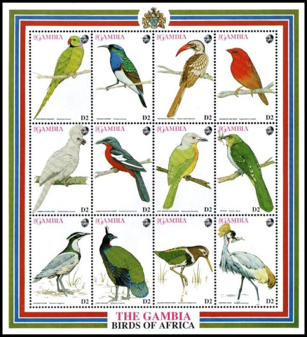 GAMBIA/SELLOS, 1993 - AVES DE AFRICA - YV 1429/40 - HOJITA - NUEVA