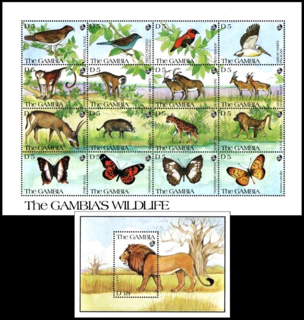 GAMBIA/STAMPS, 1991 - FAUNA - WILDLIFE - YV1057/72+ BF 120 - MINI SHEET + SOUV SHEET - MNH