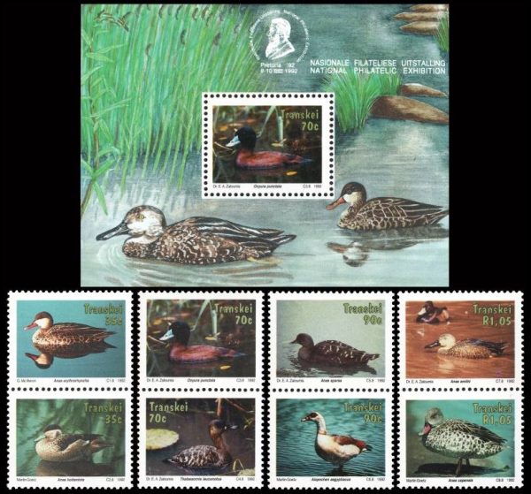 TRANSKEI (SUDAFRICA)SELLOS, 1992 - AVES ACUATICAS - YV 287/94 - 8 VALORES + BLOQUE - NUEVO