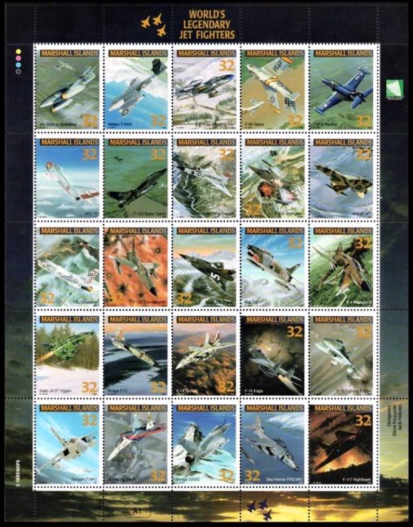 MARSHALL/SELLOS, 1995 - AVIONES - YV 613/37 - HOJITA - NUEVO