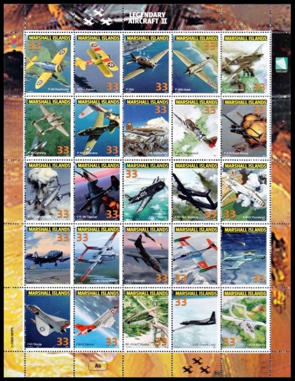 MARSHALL/SELLOS, 2000 - AVIONES - YV 1218/42 - HOJITA - NUEVO