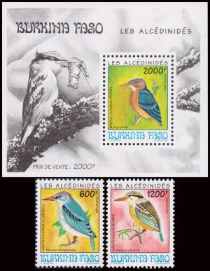 BURKINA FASO/SELLOS, 1994 - AVES PESCADORAS - YV 888/89 + BF 46 - 2 VALORES + +BLOQUE - NUEVO