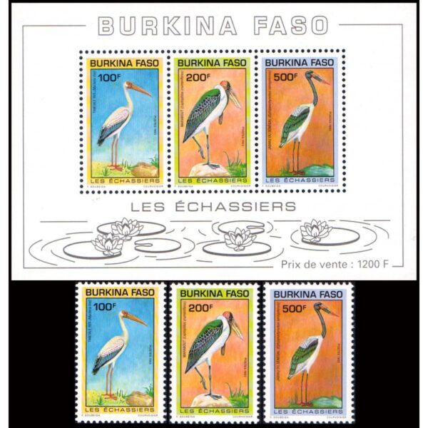 BURKINA FASO/SELLOS, 1993 - AVES - YV 868/70 + BF 43 - 3 VALORES + BLOQUE - NUEVO