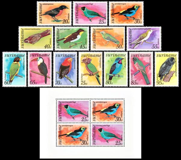 SURINAM/SELLOS, 1977 - AVES DE SURINAM - YV 61/67 + 71/77 + BF 23 - 14 VALORES + BLOQUE - NUEVO