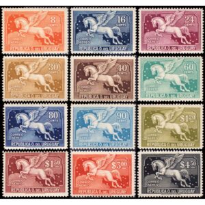 URUGUAY/SELLOS, 1929 - PEGASUS - SERIE ORDINARIA - CORREO AEREO - YV 27/38 - 12 VALORES - NUEVO - BISAGRA