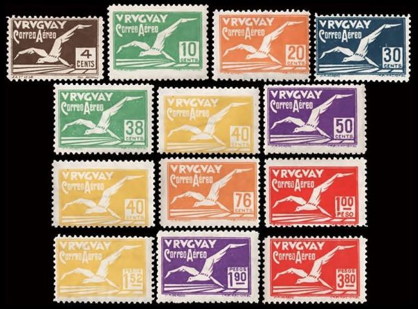 URUGUAY/SELLOS, 1928-1929 - ALBATROS - SERIE ORDINARIA - YV A 14/26 - 13 VALORES - NUEVO - BISAGRA