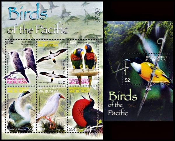 MICRONESIA/SELLOS, 20004 - AVES DEL PACIFICO - YV1365A/65F + BF 146 - HOJITA + BLOQUE - NUEVO