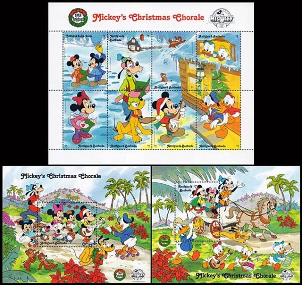 ANTIGUA/SELLOS, 1998 - DISNEY - NAVIDAD - YV 1122/29 + BF 148/149 - HOJITA + 2 BLOQUES - NUEVO