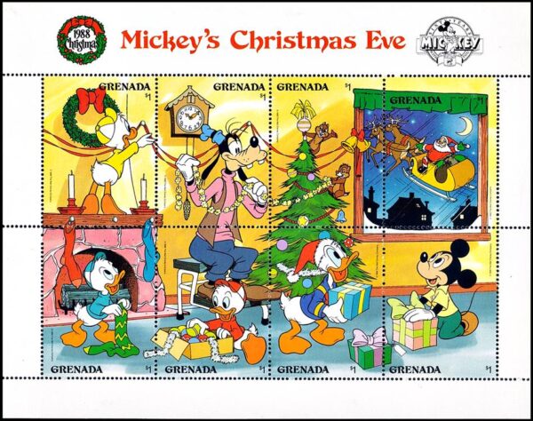 GRANADA/SELLOS, 1988 - DISNEY - NAVIDAD - HOJITA - NUEVO