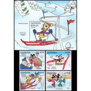 GUYANA/SELLOS, 1991 - DISNEY - YV 2627/30 + BF 77 - 4 VALORES + BLOQUE - NUEVO