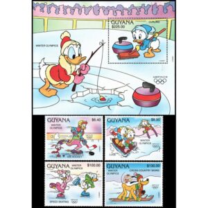 GUYANA/SELLOS, 1991 - DISNEY - YV 2694/97 + BF 89 - 4 VALORES + BLOQUE - NUEVO