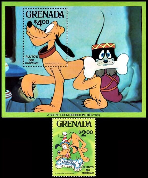 GRANADA/SELLOS, 1981 - DISNEY - PLUTO - YV 959 + BL 90 - 1 VALOR + BLOQUE - NUEVO